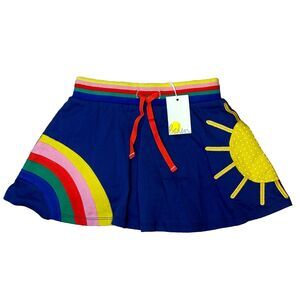 NEW Mini Boden 4-5Y Skort Jersey Applique Rainbow Sunshine Skirt Shorts Girl 4T
